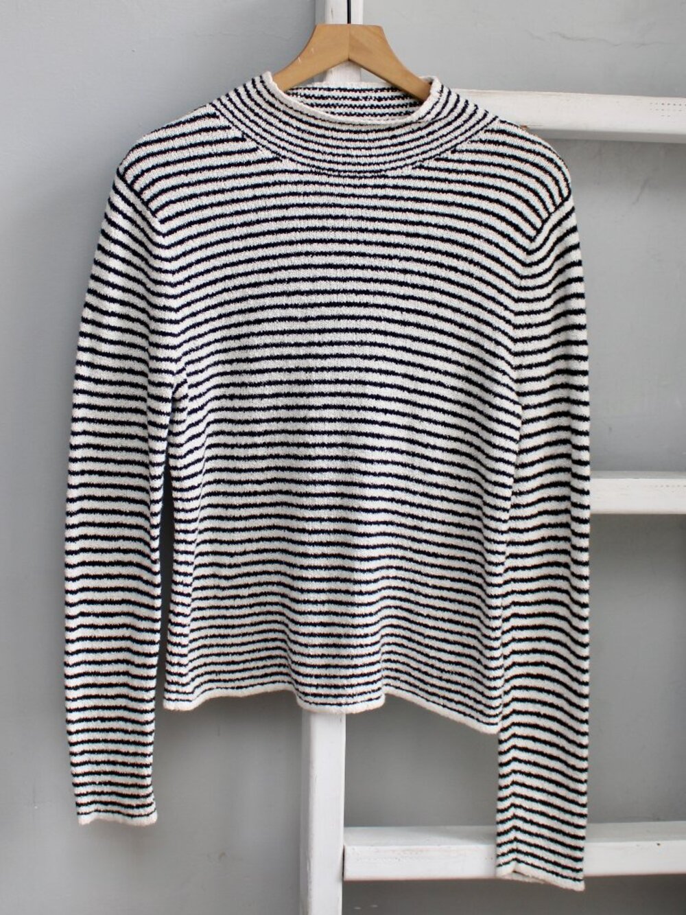 J. Crew Striped Mockneck Pullover Sweater Black White Size Medium